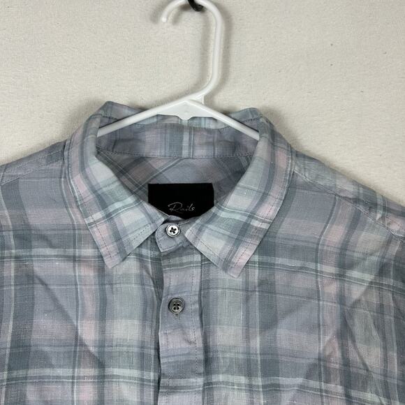 Rails Long Sleeve Button Up 100% Linen Shirt Mens Medium Blue Plaid Havana Jewel - Picture 3 of 14